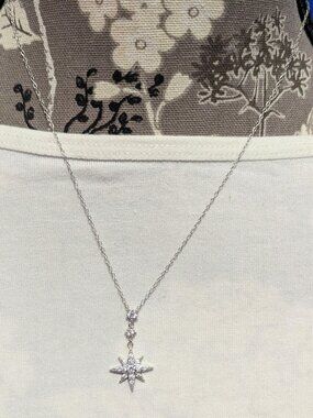 Sterling w/ Diamond-like accents on a beautiful Star Pendant Necklace Holiday's!